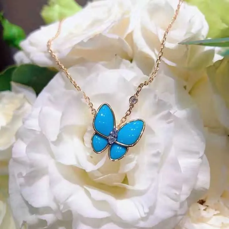 Designer Van Blue S925 STERLING Silver Diamond Butterfly Pendentif pour femme minoritaire Luxury Luxury Collier de chaîne de collier non décoldique Collier