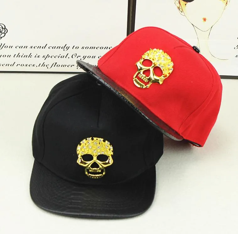 Skull Matel Logo Baseball Cap Hip Hop Hats Verstelbare Snapbacks Bling Mesh Flat Brimmed Caps voor volwassenen Mens Dames Zon Visor7365273