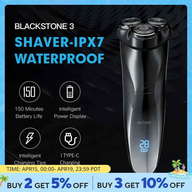 Enchen Electric Shaver 3D Blackstone 3 IPX7 Razor à prova d'água Molhado e seco Use Display Digital Battery Face Beard para homens 240423