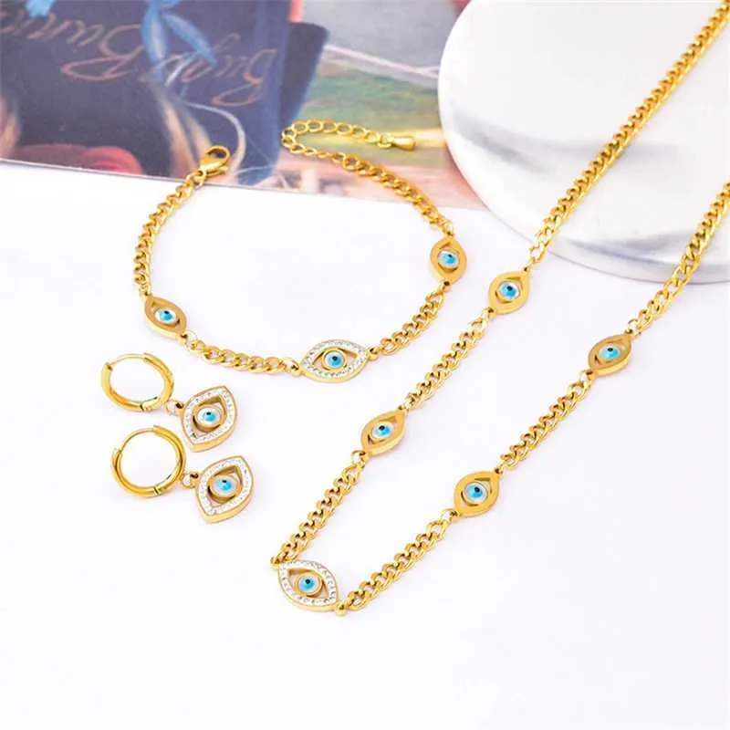 Súprava šperkov evil eye z nehrdzavejúcej ocele so zirkónom_voghion.com