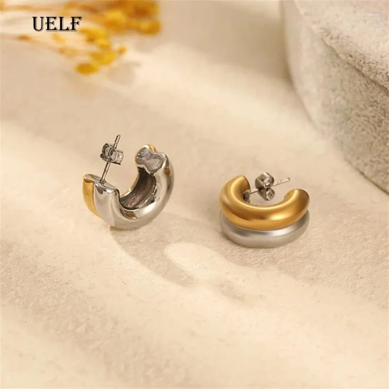 Hoop Earrings UELF Statement Minimalist Gold Silver Color Mixed Solid Heart Pendant Street Style Korean Fashion Jewelry
