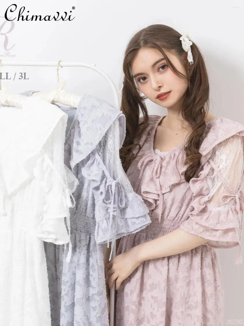 Robes de fête Summer Fairy High Taist Lace Temperament Robe For Women Fashion Sincall Lotus Lotus Leaf Japonais style Sweet