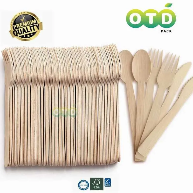 Disposable Dinnerware wooden knives and forks/spoons/knives/sports party supplies kitchen utensils ice cream Q240507
