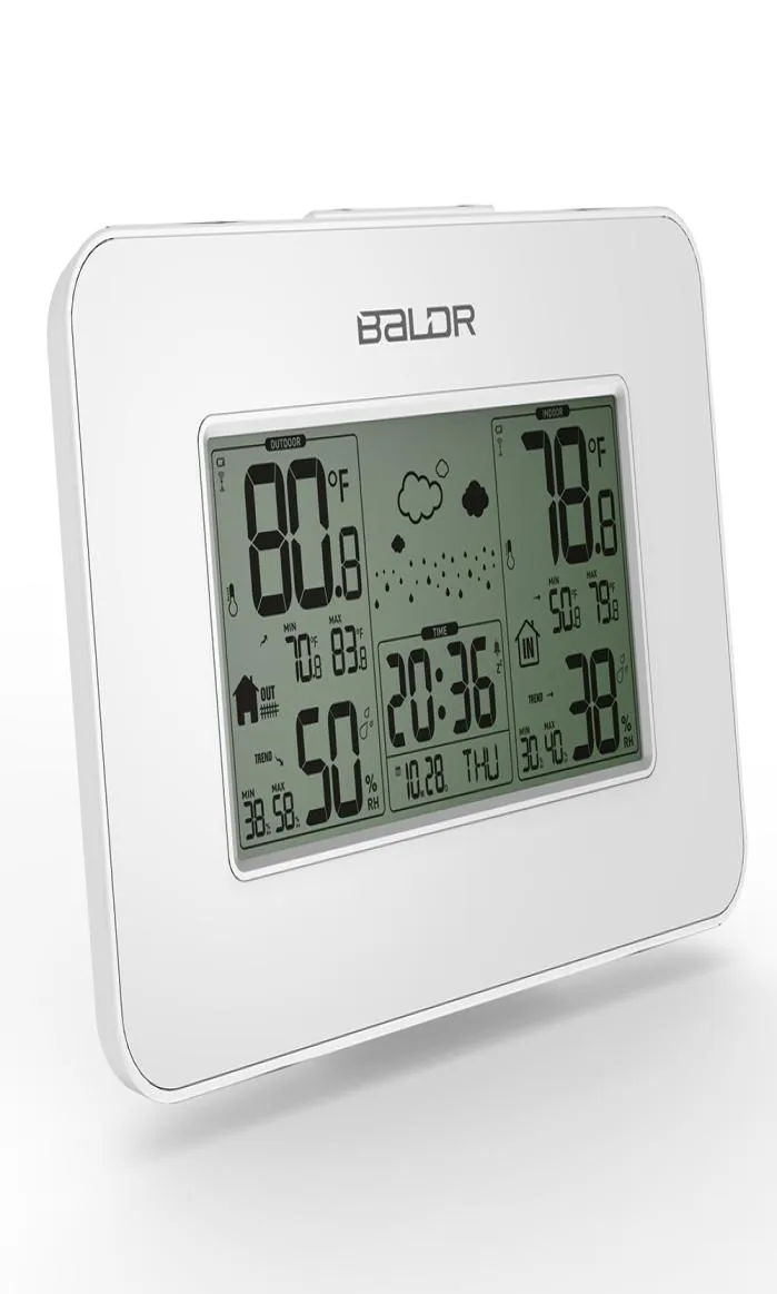 New Baldr Weather Station Clock Indoor Outdoor Temperature Humidity Display Wireless Weather Forecast Alarm Snooze Blue Backlight 7805732