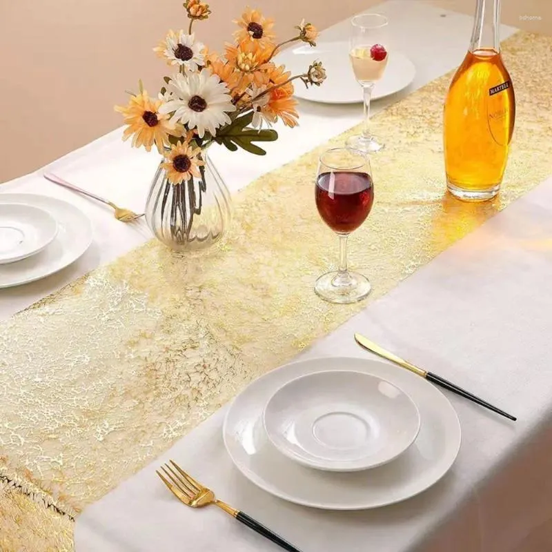 Supplies de fête Rectangulaire Couleur massive Golden Table Couvre paillette Mesh Desk Runner Wedding Holiday Célébration décoration