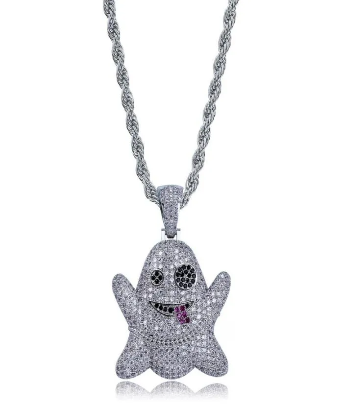 Helhip Hop Iced Out Cubic Zircon Naughty Ghost Pendant Necklace Copper Gold Silver Rose Gold Color Men Women Jewelry9565752