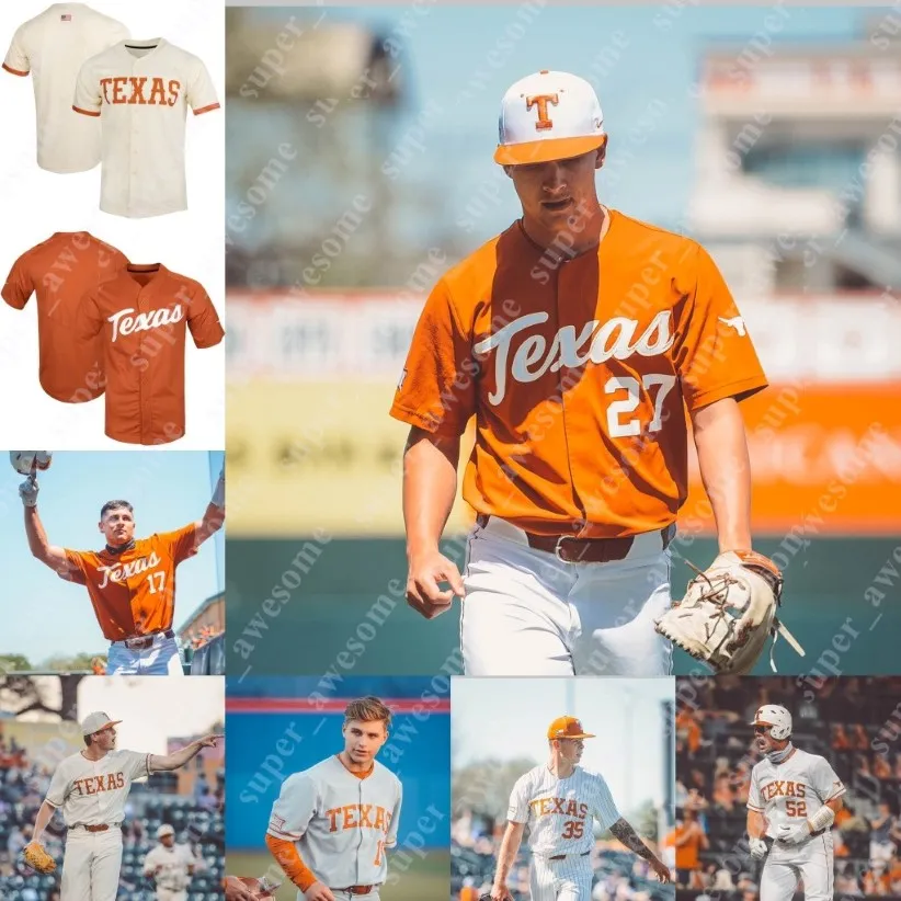 Texas Longhorns Baseball -Trikot Ivan Melendez Cam Williams Douglas Hodo III Zach Zubia Silas Ardoin Eric Kennedy Trey Faltine Antico Mi 294t