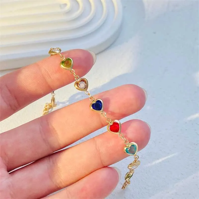 Brazalete retro clásico colorido con forma de corazón de amor y circonita con cuentas de metal para mujer, nueva pulsera de tenis de moda, joyería de boda_voghion.com