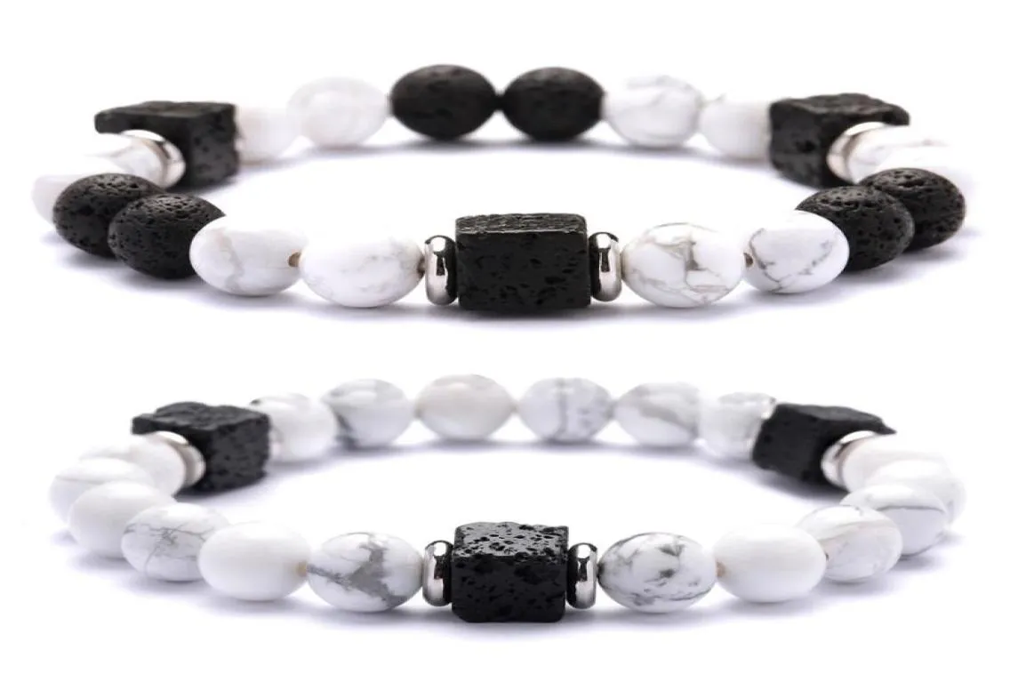 Lava Stone Cube Beads 8MM Howlite Bracelet Man Fashion Gift For Men Ankle Bead Bracelets Beaded Strands4280771