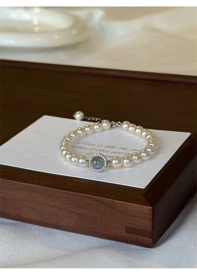 Bangle Elegant Aquamarine Gemstone Zircon for Women Round Sier Color Rhinestone Pearl Bracelets Wedding Jewelry Gift_ipsvogv.com