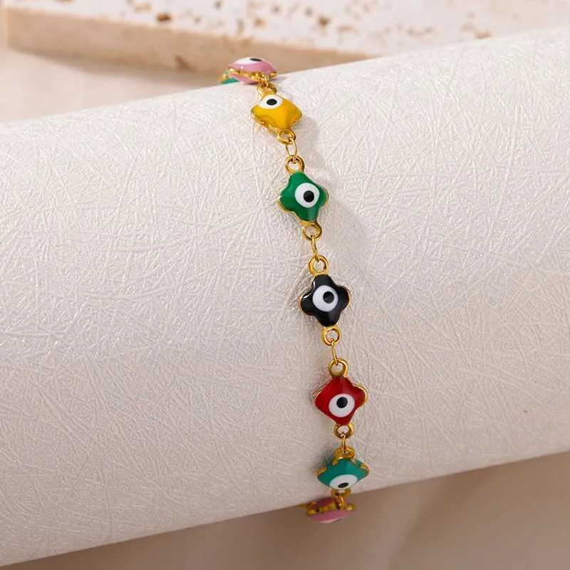 Braccialetto Turchia Evil Eye Bead Bracciale per donna Acciaio inossidabile Argento Colore Catena Sottile Braccialetti Donna Boho Moda_voghion.com