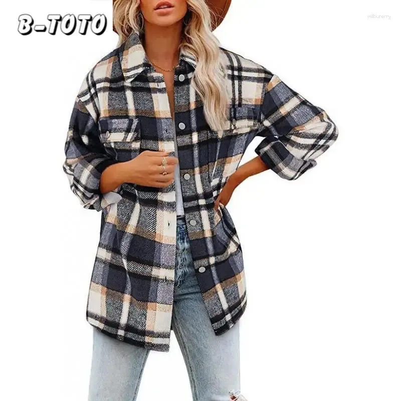 Frauenblusen B-Toto Beauty Flanell Plaid Shacket Long Sleeve Button Down Hemd Jackel Schichten mit Seitentaschen 2024