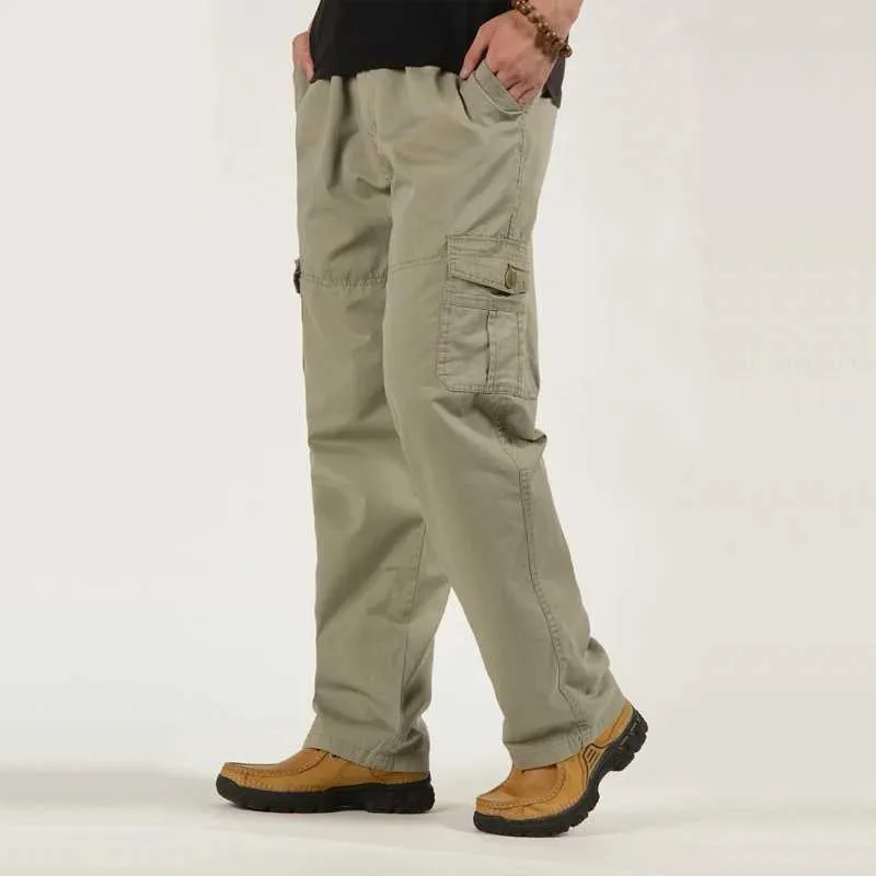Pantalon masculin pour hommes surdimensionnés pantalon avec plusieurs poches pantalons masculins et pantalon à cordon de taille pantalon tactique kaki pantalon droit j240507