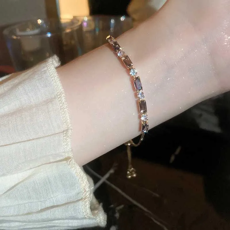 Adjustable Coloured Zircon Bangle Bracelet For Women Korean Style_voghion.com