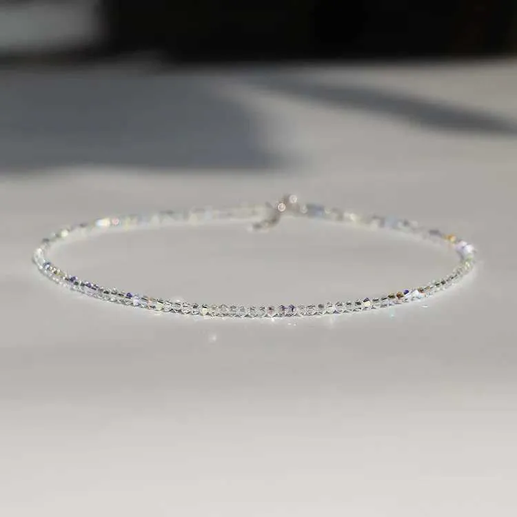 Perlen Und Kristall Armband Elastisch Weiß Schmal Glänzend_voghion.com