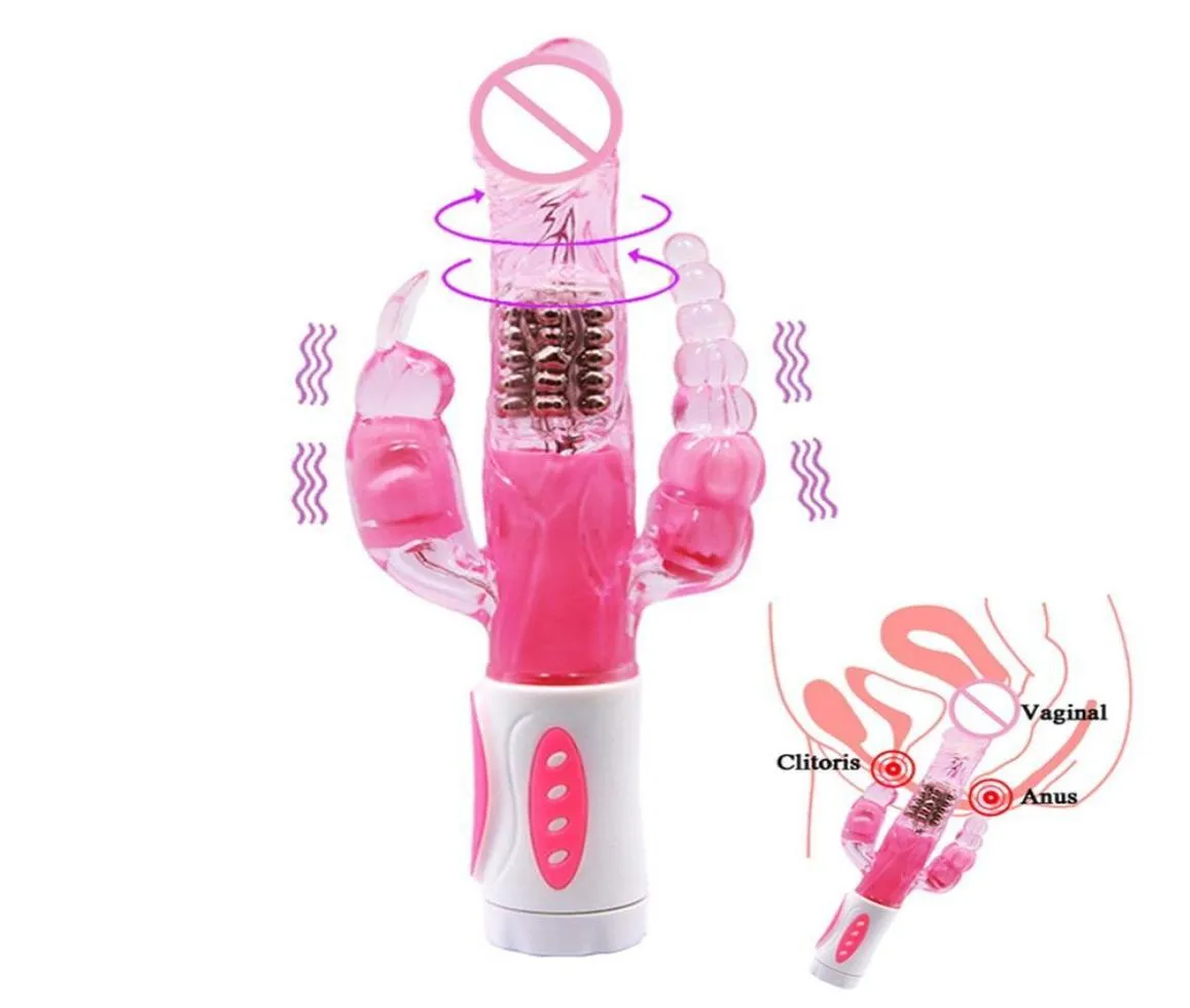 Bunny Triple Pleasure Rabbit Vibrator G Spot Clitoris Stimulator Anal Plug Rotation Dildo Vibrator Sex Toys for Woman Y2006161148629