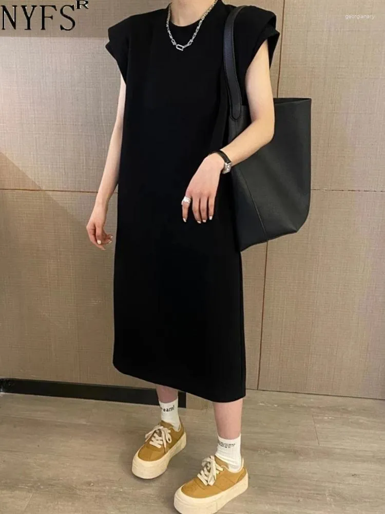 Partykleider NYFS 2024 Sommer Korea Frau Vestidos Robe Elbise Lose Plus Size Short Sleeve Fat Mm Long Kleid