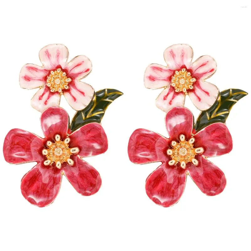 Boucles d'oreilles en peluche Juran Juran Colorful Flower Stum Metal Alloy Drop Emate Email Bijoux pour les femmes Girls 2024 Tendance