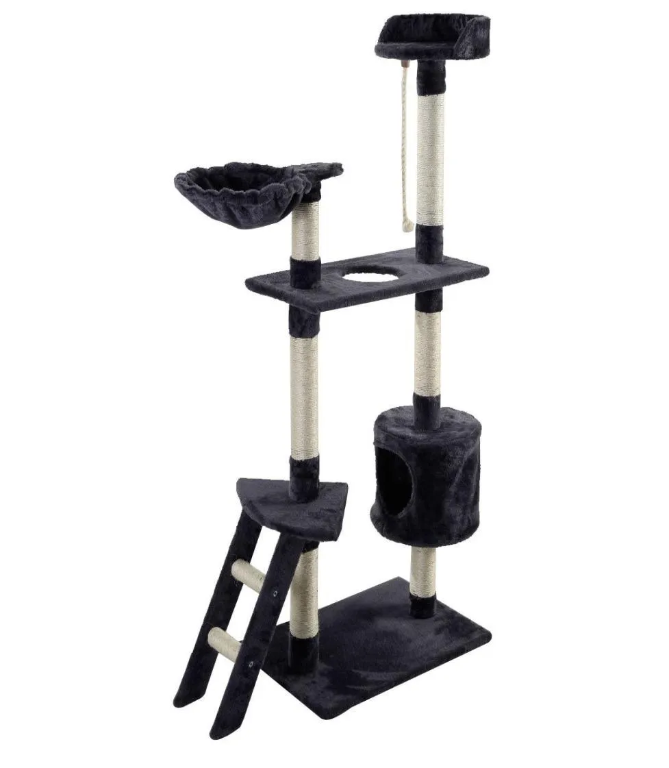 Yeni 60Quot Cat Tree Tower Condo Kazan Mobilya Kitten Pet Evi Hammock Gray4848753