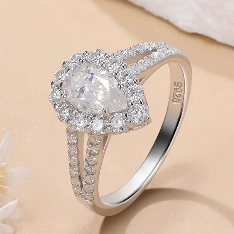 Testeur passé D Color Moisanite Ring Jewelry 925 Silver 1CT VVS MISSANITE DIAMOND RING POUR FEMMES FEMMES NIE