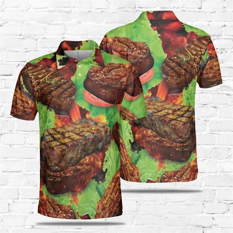 Herren Polos Gegrillte Lebensmittel Grafik Poloshirts für Männer Kleidung Harajuku Mode Kurzarm Hip Hop Barbeque Hemd BBQ Schwein Fleisch T -Shirt Tops