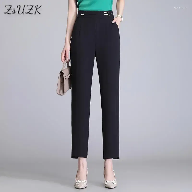 Spodnie damskie Zuzk Summer Cool Women Black Ołówek cienki opadany lód jedwabny Slim Casual Spoders Pani garnitur zużycie