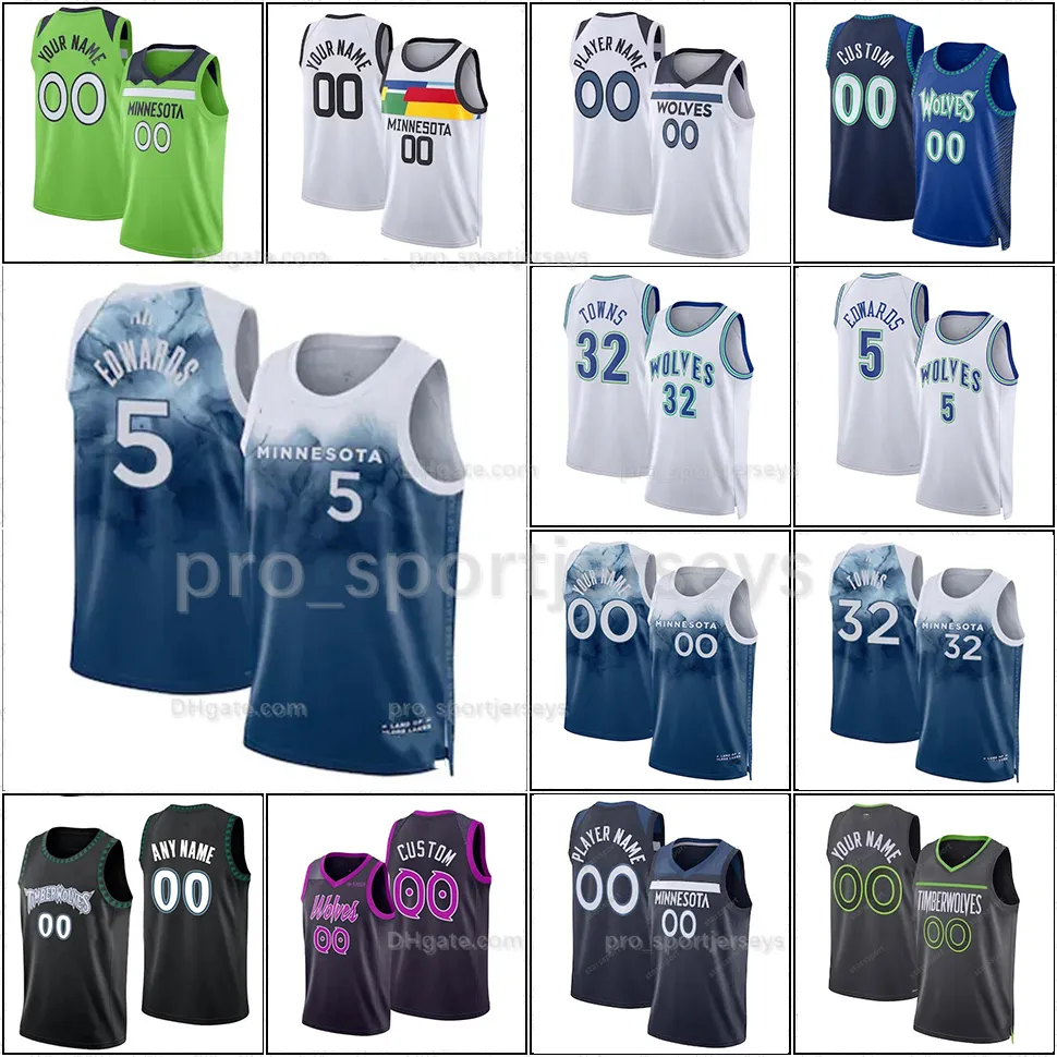 5 Anthony Edwards Rudy Gobert Karl-Anthony Towns Jersey Naz Reid Timberwolve Dangelo Russell Wendell Moore Jr. Jaden McDaniels 2024 Cidade Mike Conley