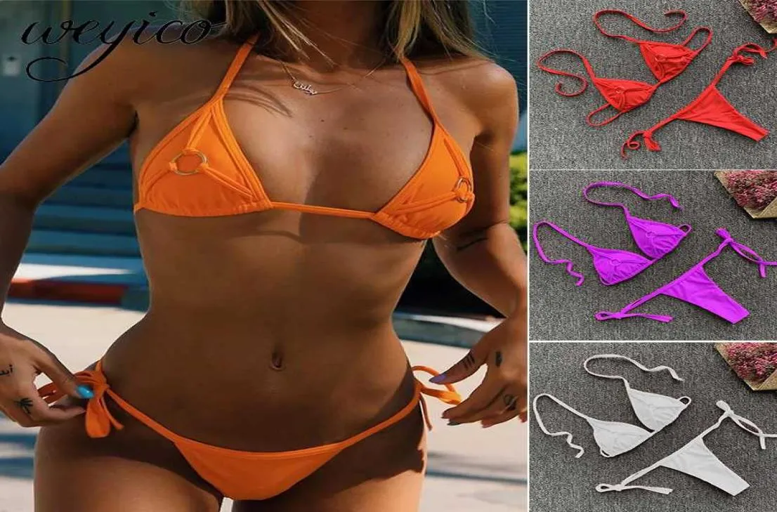 Femmes sexy Bikini Set Swimsuit Solid Ring Decoration G Costume de bain à cordes Micro Bikinis Push Up Beachwear BodySuit Swimswear4264806