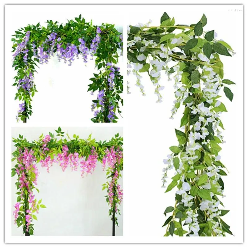 Dekorativa blommor simulerade Wisteria Artificial Flower Vines Winding Hanging Clusters and Plan