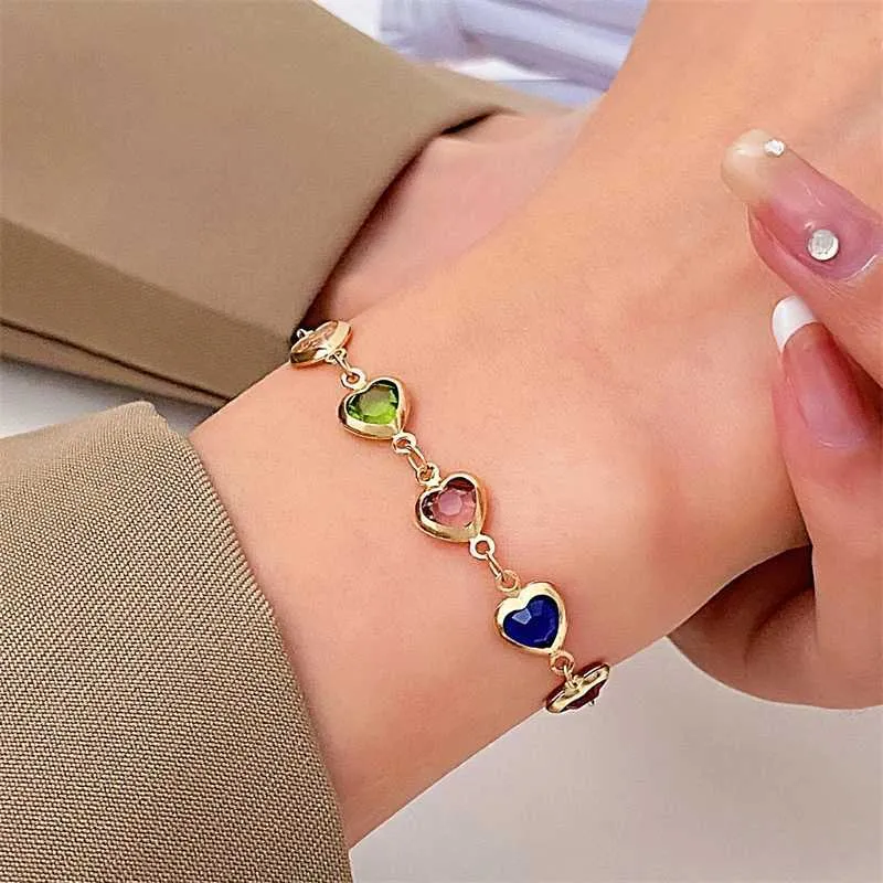 Brazalete retro clásico colorido con forma de corazón de amor y circonita con cuentas de metal para mujer, nueva pulsera de tenis de moda, joyería de boda_voghion.com