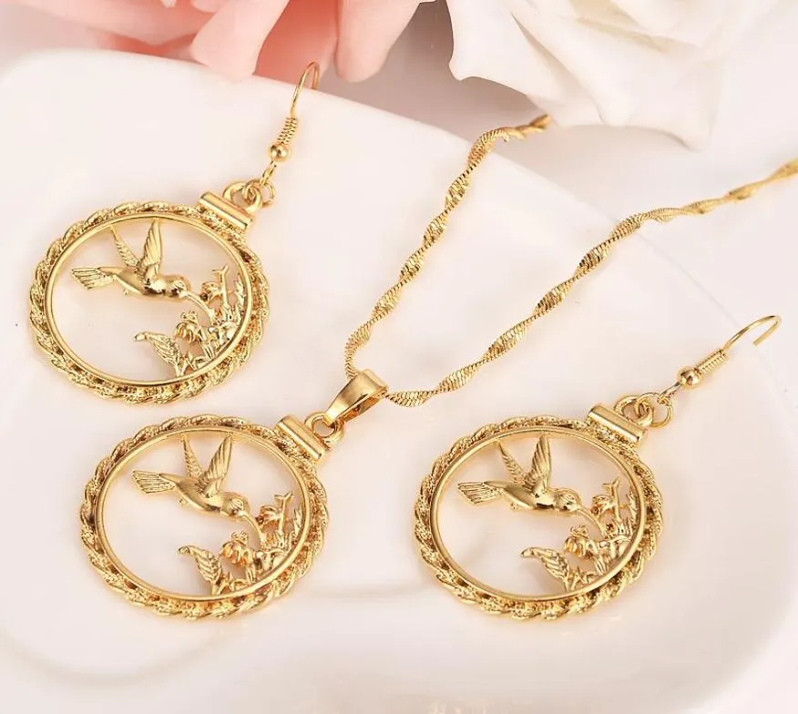 Gold Filled Cut out Tree Branch Bird Necklace Chain earrings Pendant Bohemian Choker Charms Jewellery Gift her NEW8503295