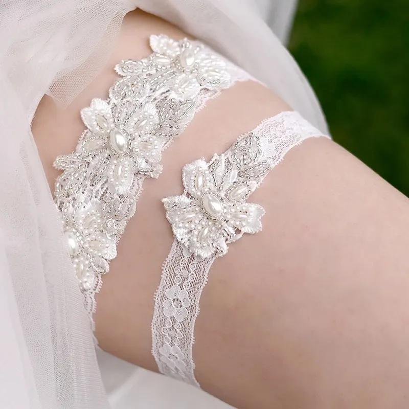 Westerse stijl bruiloft accessoires bruid's kousenband sexy kanten kanten kanten kraag poot mouwen dijringen