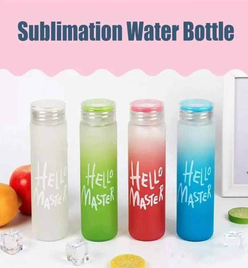 17oz sublimation Grossed Gradient Glass Water Bottle Couleur à l'extrémité mateuse mate Transfert de chaleur Bandes de verre de boisse de bois tasses de jus de paille 6908192