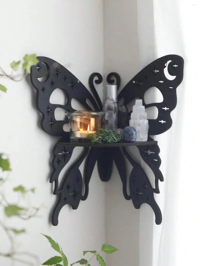 Decoratieve borden zwarte vlinder houten plank hoekplanken opslagrek kaarsen kristallen display zwevende muur huisdecoratie