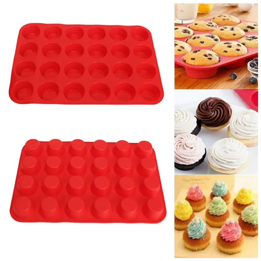 Mini Muffin Cup 24 Cavity Silicone Soap Dookies Cupcake Bakeware Pan Tray Mold Home Diy Cake Tool Mold 33 5CM X 22 5CM ZDT1 224E