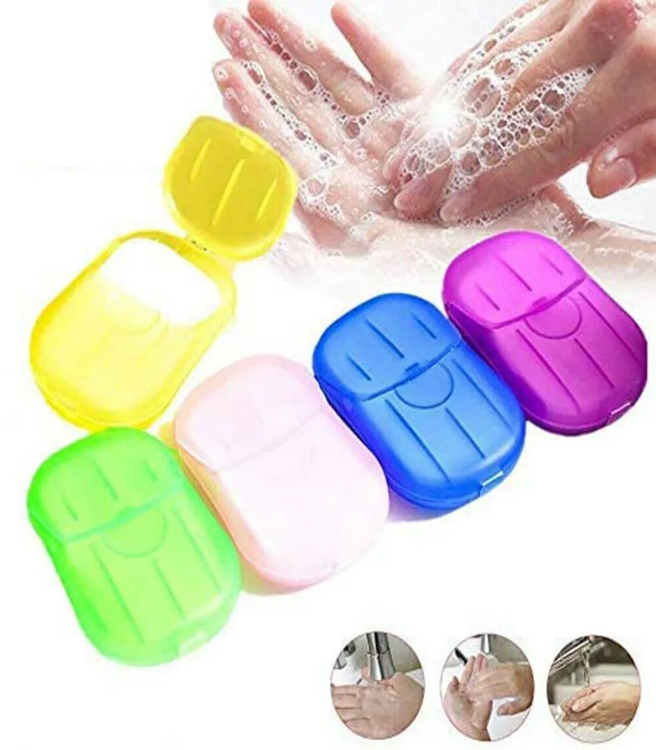 20pcsbox engångsbelagd anti -damm Mini Travel Soap Paper Washing Hand Bath Cleaning Portable Boxed Foaming Soap Paper GH0249832424