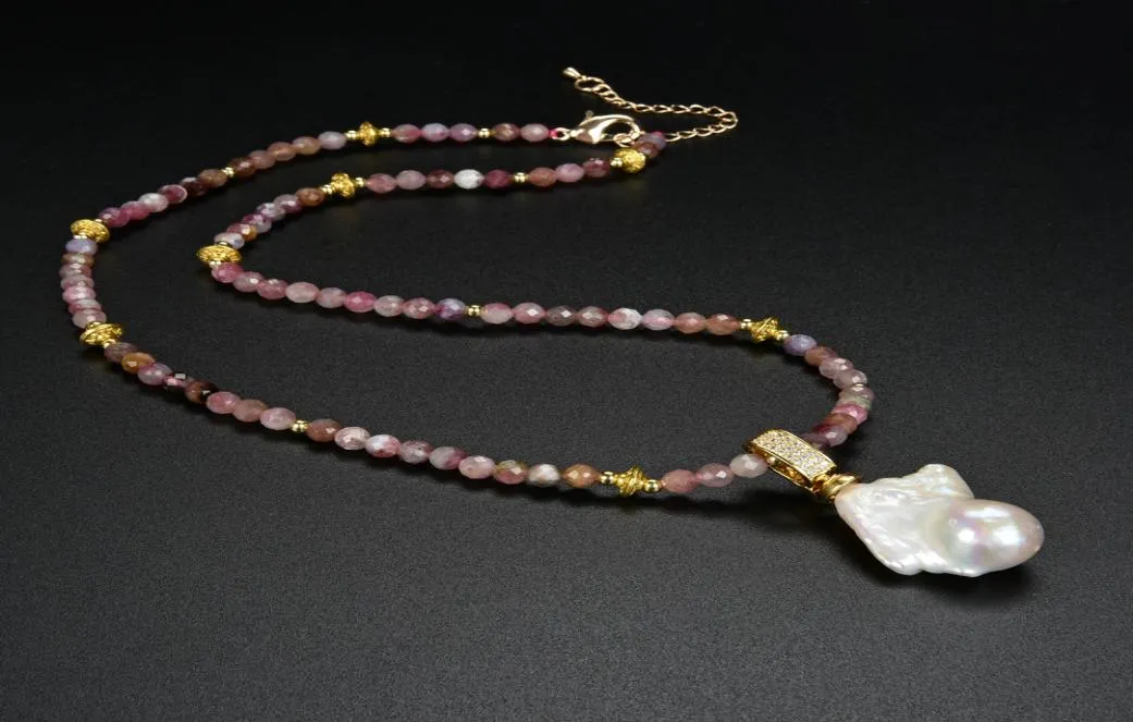 Guaiguai smycken naturlig 5mm röd turmalin halsband odlad vit keshi pärlhänge real juvelery lady mode juvelery7078824