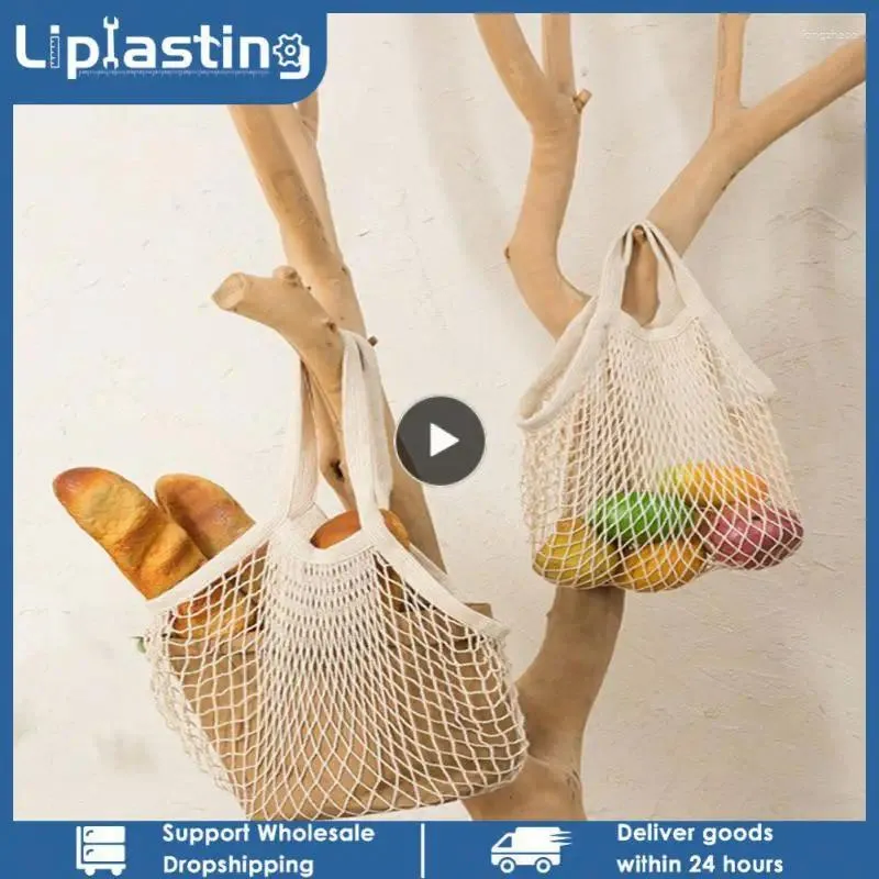 Storage Bags Short Handle Net Tote Portable Mesh Bag Friut Cotton Grocery Fruit Reusable Handbag