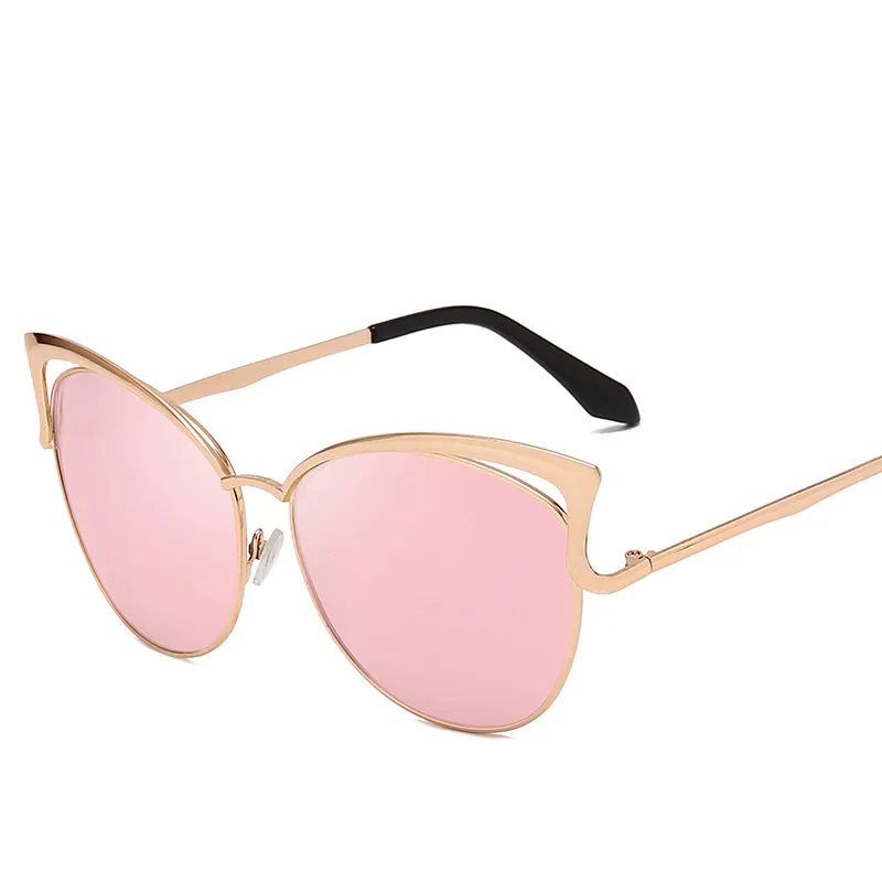 Vintage Cat Eye Women Houl -out Sonnenbrille Marke Designer Pink Sun Gläser Metall Rahmenspiegel Objektiv heiße Augenwear Luxus Modetöne UV400