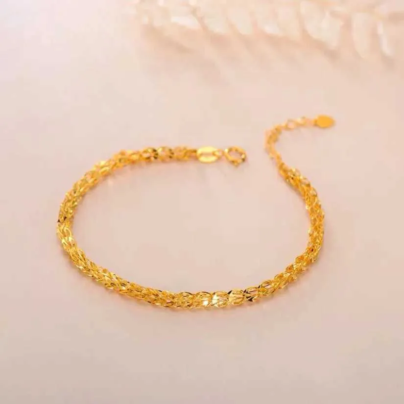 Gold Chain Bracelet Minimalist Feather Bangle Stainless Steel_voghion.com