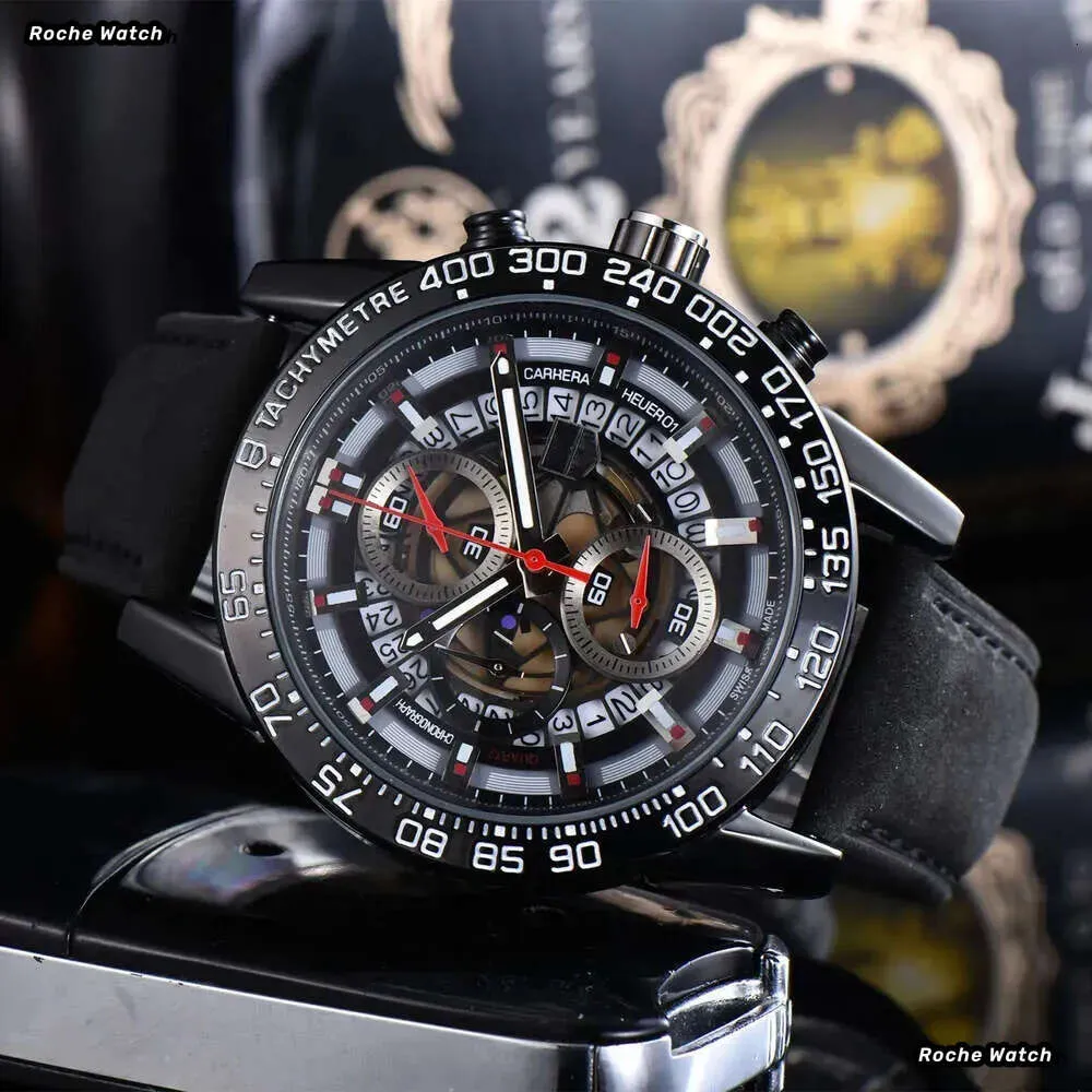 2024 Designer Tag Heur Watch Hot Sale Montre Luxe Original Tags Heuer Carrera Chronograph Watch Tourbillon Skeleton Dial Designer Watches High Quality Mens 973