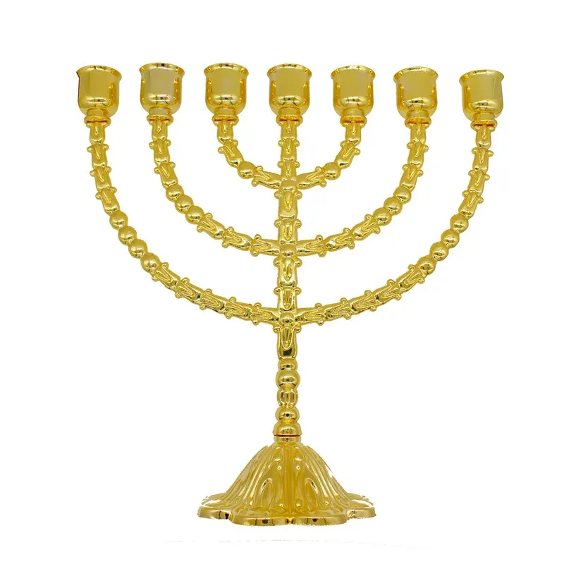 Halterkristallkerzenhalter Big Menorah Candelabra Messing Goldhalter 7 verzweigte religiöse