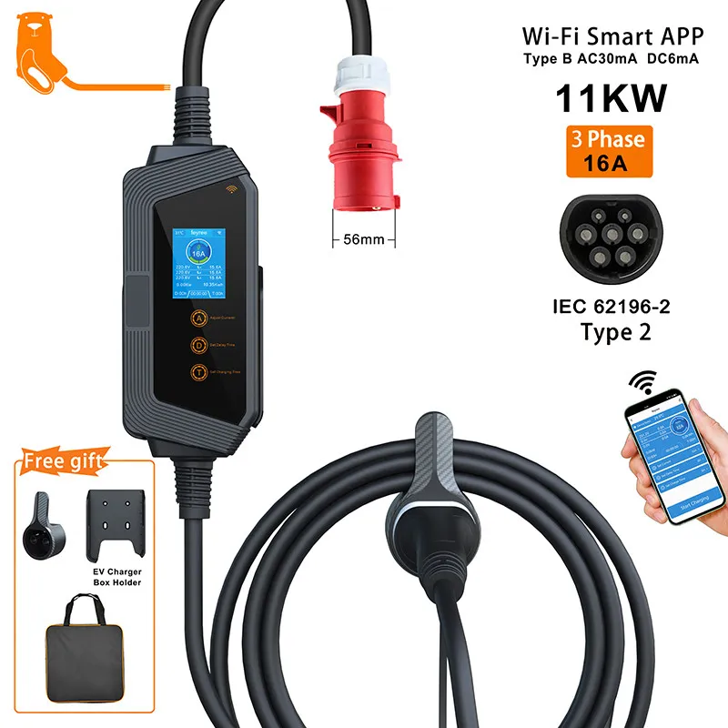 11KW 16A 3P Car Chargeur EV Portable Type2 Câble Wi-Fi Contrôle de l'application Boîte de charge EVS BOLD CEE POUR LE VÉHICULE ÉLECTRIQUE