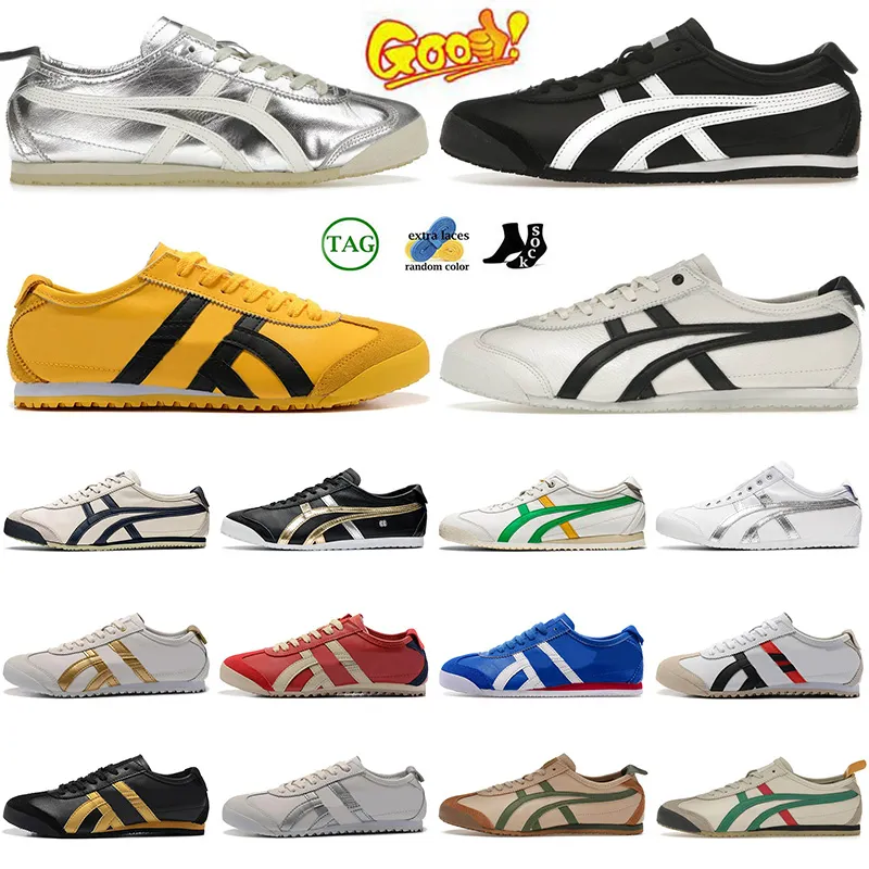 Tiger Mexico 66 Tigers Chaussures décontractées chaussures de course pour hommes hommes argent hors noir de boulonnage noir blanc argent argent crème à la coriandre et à la semelle intérieure taille 35-45