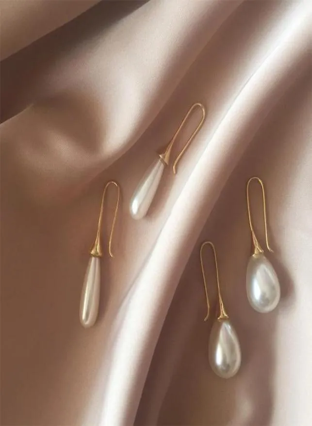 Dingle ljuskrona vintage guldfärg vatten droppform pärla örhängen för kvinnor koreanska eleganta pendientes femme modeparty jud4067166