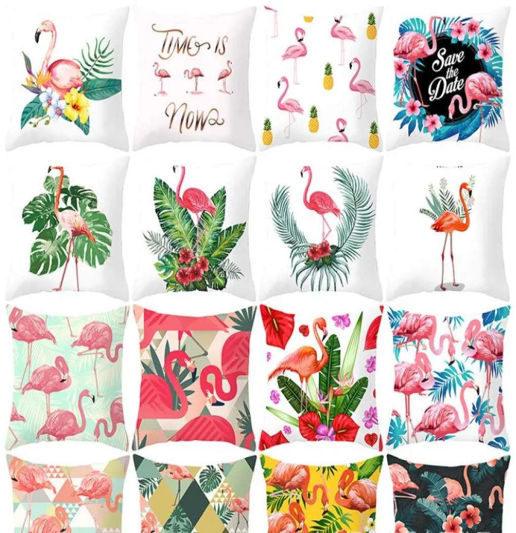 Home Decoratieve kussencases Print Plant Flamingo Cushion Cases Tropical Plants Flamingoes Pillows 18x18 kussensresultaten4057166