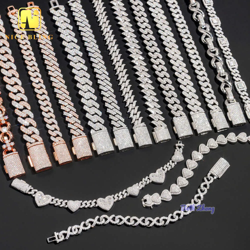 ICED Out Custom Made Cuban Chain 925 Silver Miami Link Hip Hop Schmuck 8mm 10 mm 13mm Baguette Moissanit Diamond Halskette