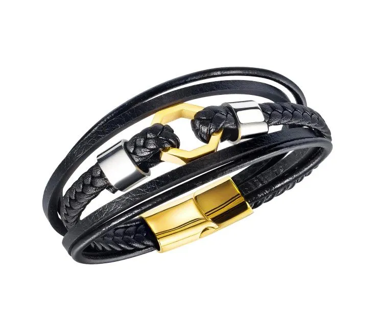 Brazalete de cuero trenzado genuino para hombres Scargue de acero inoxidable encanto tejido tejido de manejo de tendencia joya de pulsera macho Hippop Man1135617