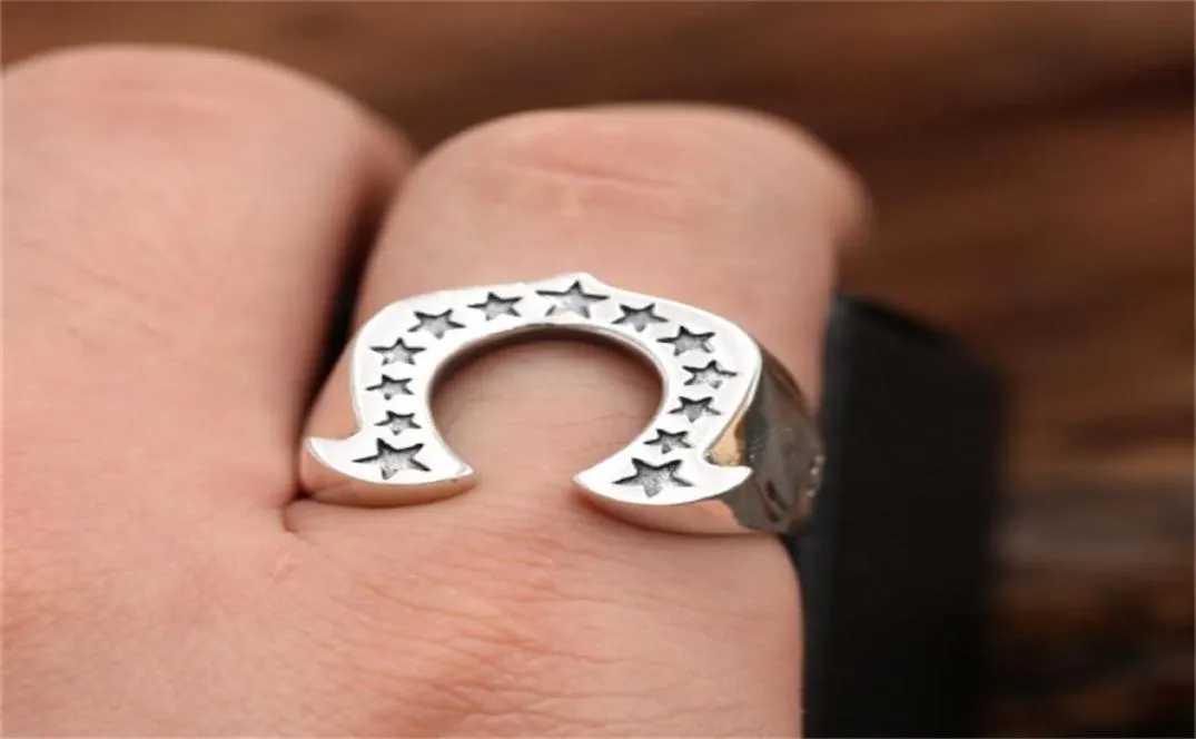 Lucky pentagram Biker Horseshoe anneaux pour hommes punk rock anneau en acier inoxydable bijoux 1602 Q27542160