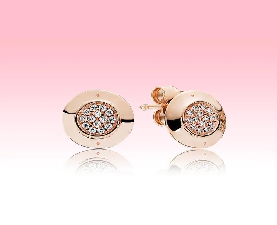 Luxury Rose Gold Plated Stud Earring med originalbox för 925 Sterling Silver Cz Diamond Pave Disc Earring för Women Girls3762454